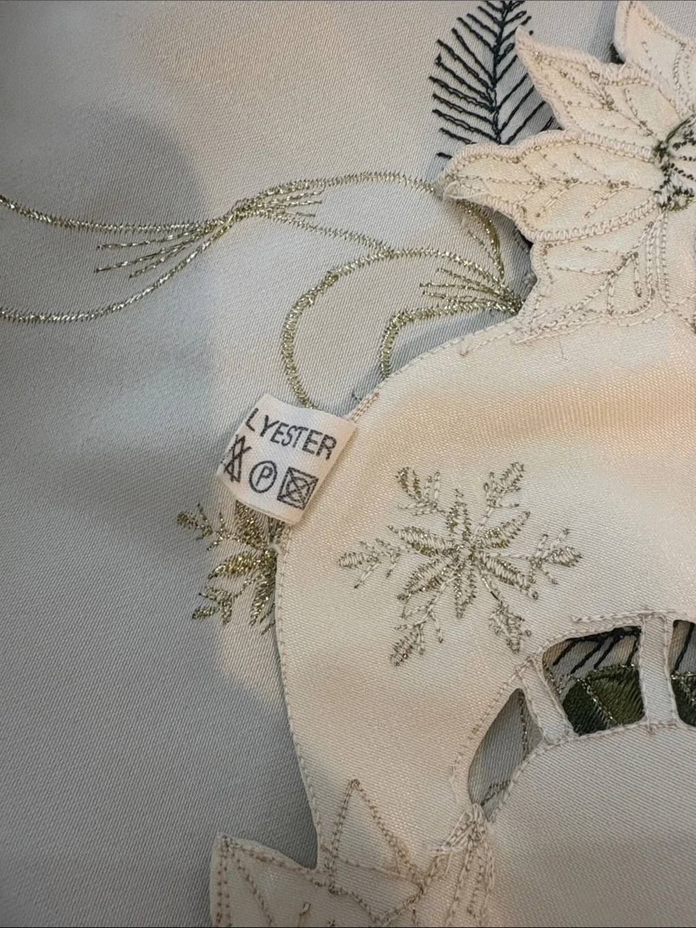 Embroidered Ivory and Green Christmas Candle Tablecloth